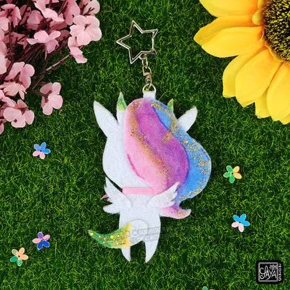 Licorne Dragon arc-en-ciel kawaii - porte-clé en feutrine fait main