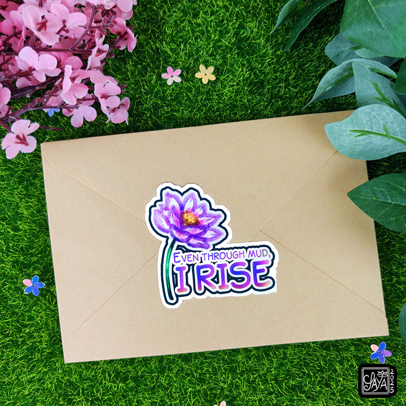 Sticker vinyle Lotus "Even through mud, I rise" – méditation zen - papeterie kawaii