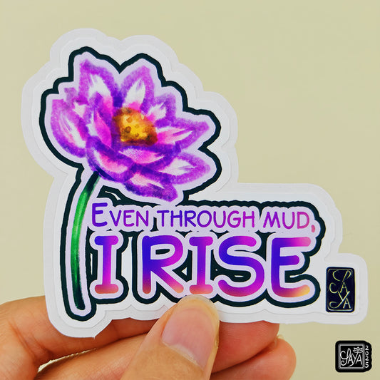 Sticker vinyle Lotus "Even through mud, I rise" – méditation zen - papeterie kawaii