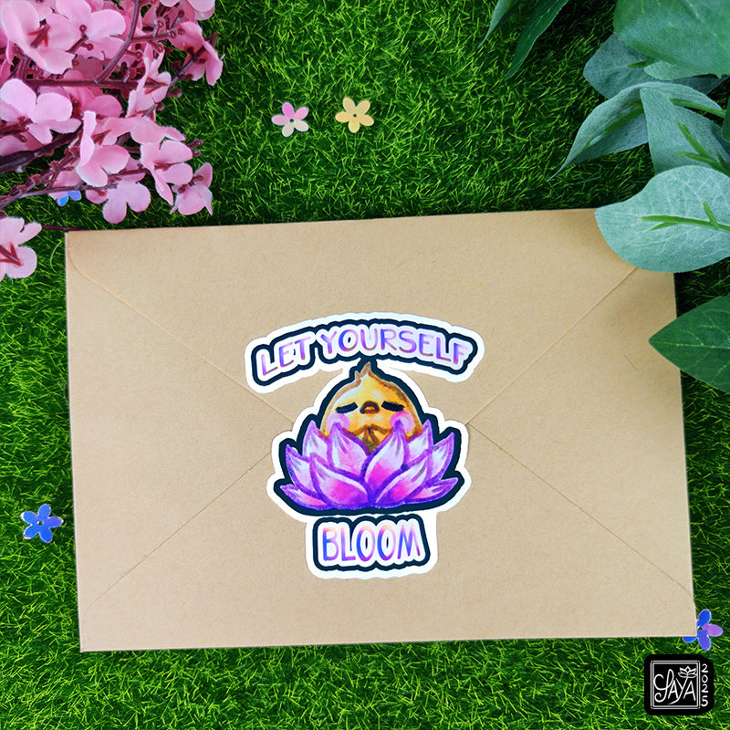 Sticker vinyle Oiseau dans un lotus "Let yourself bloom" – méditation zen - papeterie kawaii