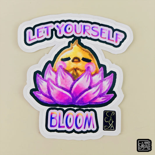 Sticker vinyle Oiseau dans un lotus "Let yourself bloom" – méditation zen - papeterie kawaii