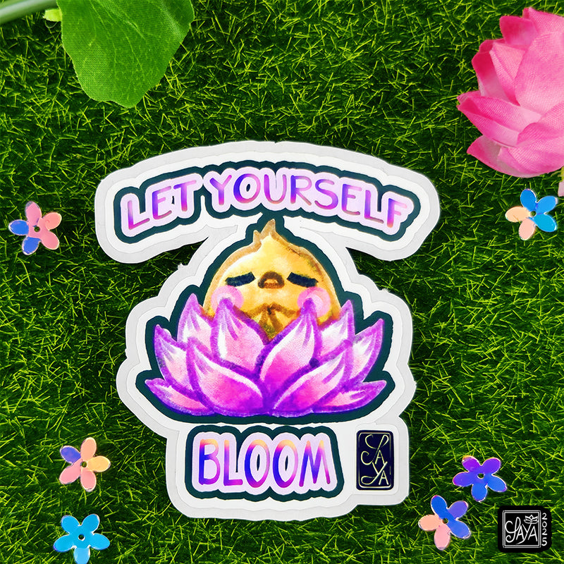 Sticker vinyle Oiseau dans un lotus "Let yourself bloom" – méditation zen - papeterie kawaii