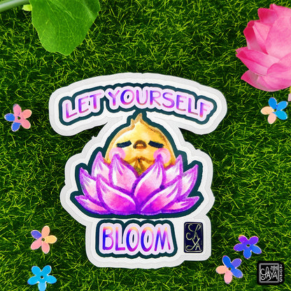 Sticker vinyle Oiseau dans un lotus "Let yourself bloom" – méditation zen - papeterie kawaii