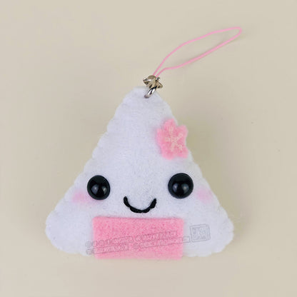 Porte-clé Onigiri kawaii saveur sakura - Boulette de riz japonaise fleur de cerisier en feutrine faite main