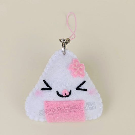 Porte-clé Onigiri kawaii saveur sakura - Boulette de riz japonaise fleur de cerisier en feutrine faite main