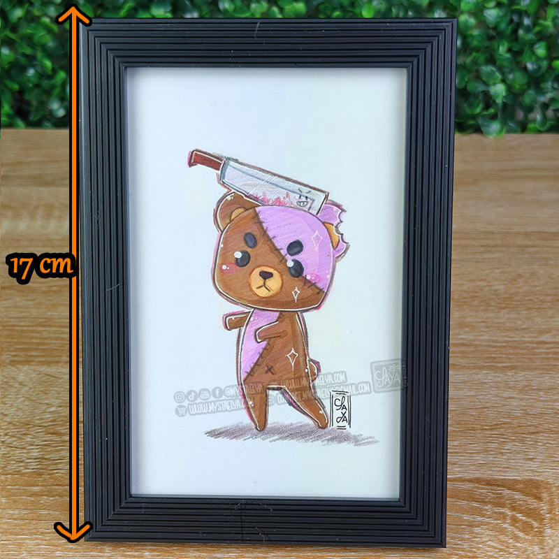 Halloween Bear 🎃 - Zombie & Machete — Framed Original Illustration