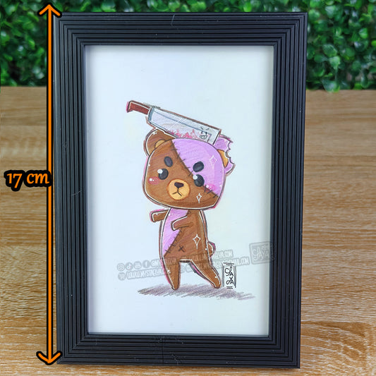 Halloween Bear 🎃 - Zombie & Machete — Framed Original Illustration