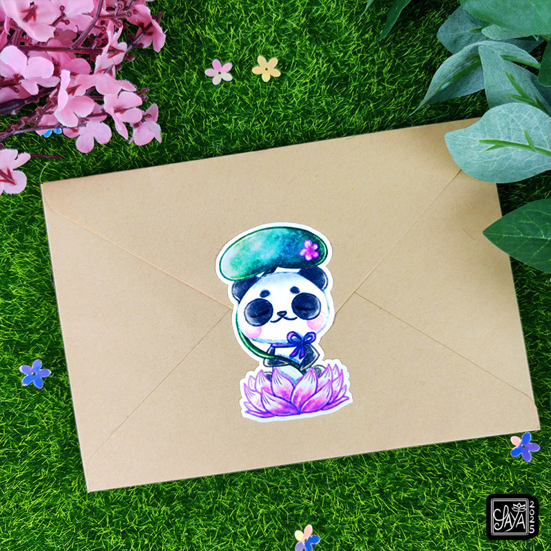 Sticker vinyle Panda sur un lotus – méditation zen - papeterie kawaii