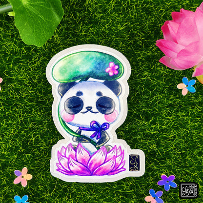 Sticker vinyle Panda sur un lotus – méditation zen - papeterie kawaii