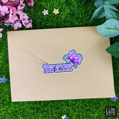Sticker vinyle Papillon lotus "Spread your wings and bloom" – méditation zen - papeterie kawaii