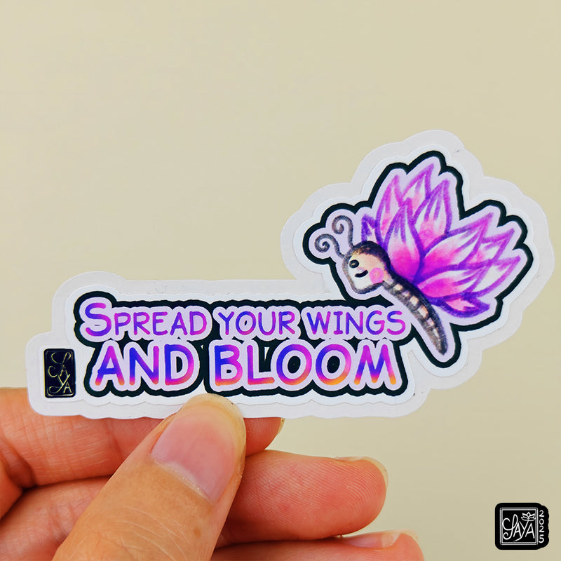 Sticker vinyle Papillon lotus "Spread your wings and bloom" – méditation zen - papeterie kawaii