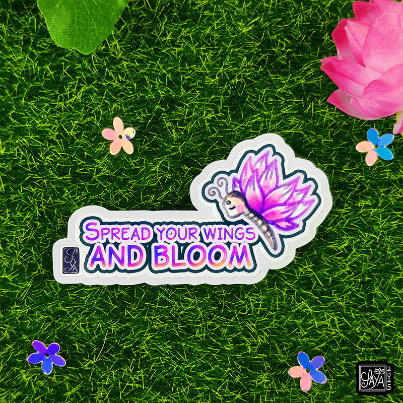 Sticker vinyle Papillon lotus "Spread your wings and bloom" – méditation zen - papeterie kawaii