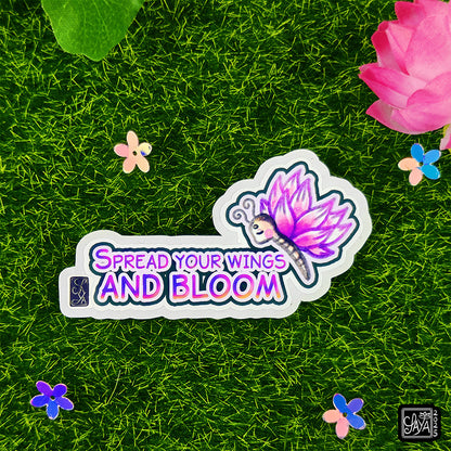 Sticker vinyle Papillon lotus "Spread your wings and bloom" – méditation zen - papeterie kawaii