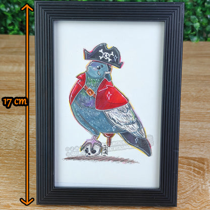 Pigeon d’Halloween 🎃 - Pirate — Illustration originale encadrée