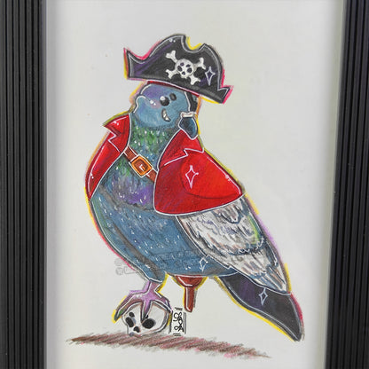 Pigeon d’Halloween 🎃 - Pirate — Illustration originale encadrée