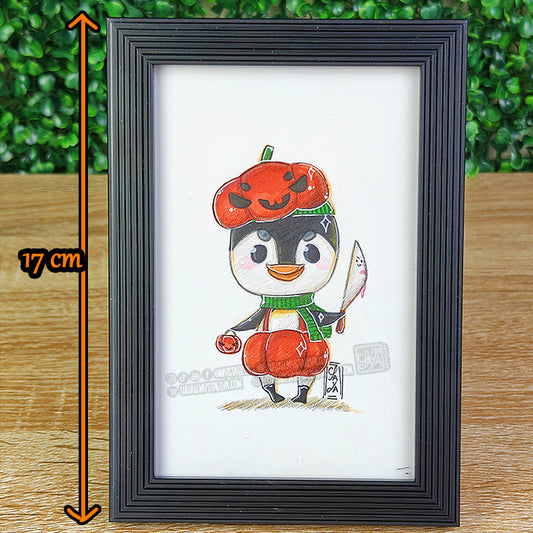 Halloween Penguin 🎃 - Pumpkin — Framed Original Illustration