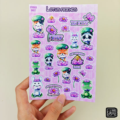 Les amis des lotus "Lotus friends" - Planche de stickers vinyle kawaii prédécoupés