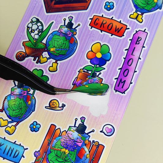 Oliver le jardinier au grand coeur - Planche de stickers vinyle kawaii prédécoupés (La Clairière des Âmes Ferrées)