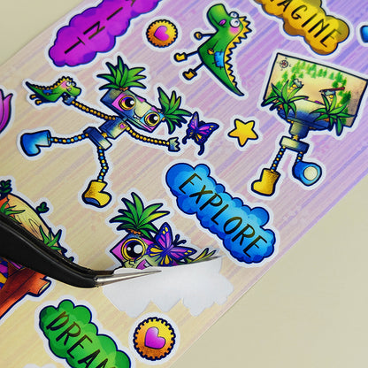 Pixy l’exploratrice curieuse - Planche de stickers vinyle kawaii prédécoupés (La Clairière des Âmes Ferrées)