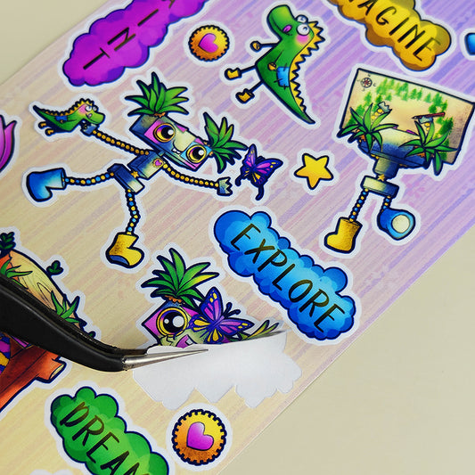 Pixy l’exploratrice curieuse - Planche de stickers vinyle kawaii prédécoupés (La Clairière des Âmes Ferrées)