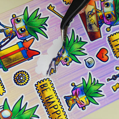 Sparky l'inventeur au grand coeur - Planche de stickers vinyle kawaii prédécoupés (La Clairière des Âmes Ferrées)