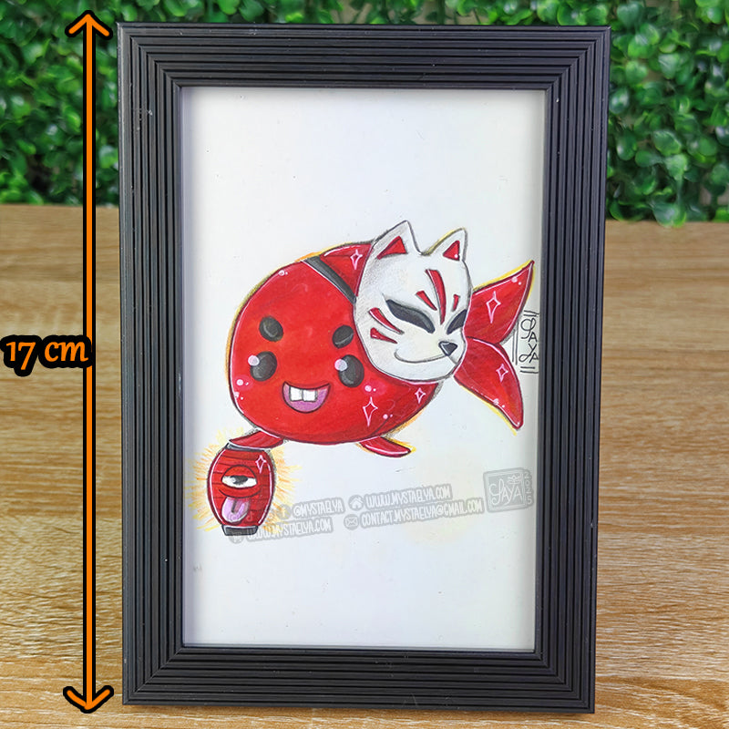 Halloween Goldfish 🎃 - Chōchin-obake & Kitsune — Framed Original Illustration
