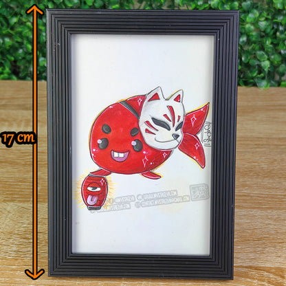 Halloween Goldfish 🎃 - Chōchin-obake & Kitsune — Framed Original Illustration