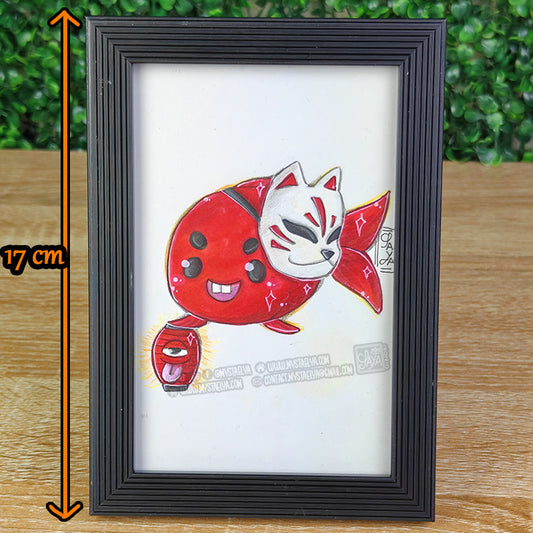 Halloween Goldfish 🎃 - Chōchin-obake & Kitsune — Framed Original Illustration