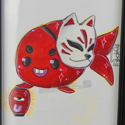 Halloween Goldfish 🎃 - Chōchin-obake & Kitsune — Framed Original Illustration