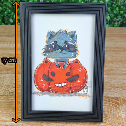 Halloween Raccoon 🎃 - Pumpkin — Framed Original Illustration
