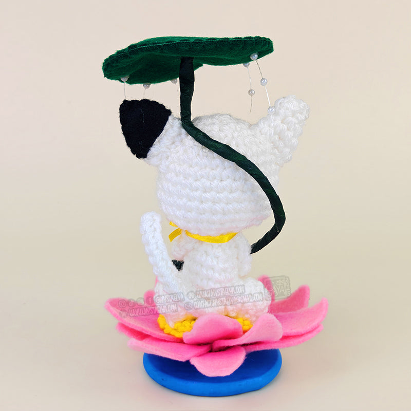 Sachi - Poupée d'art au crochet - Le chat sur son lotus (Pièce unique)