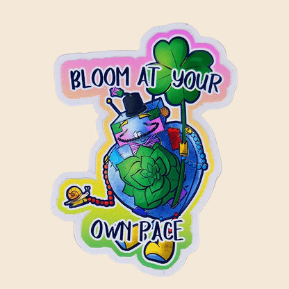 Sticker Oliver "Bloom at your own pace" - Sticker vinyle kawaii - Douceur & croissance (La Clairière des Âmes Ferrées)