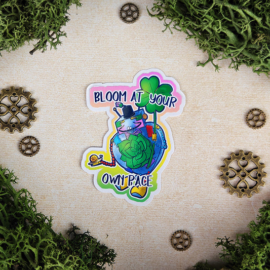 Sticker Oliver "Bloom at your own pace" - Sticker vinyle kawaii - Douceur & croissance (La Clairière des Âmes Ferrées)