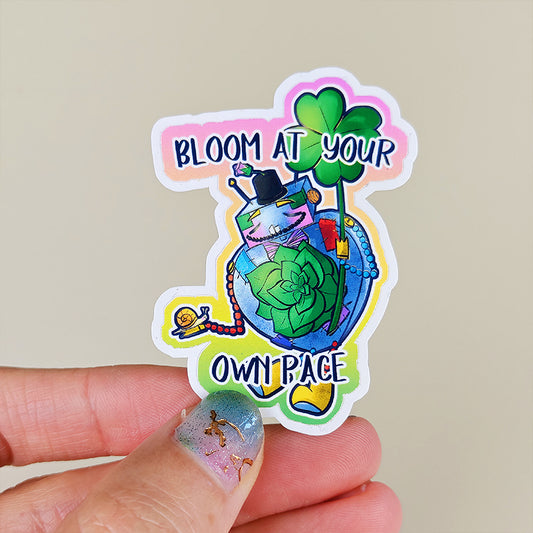 Sticker Oliver "Bloom at your own pace" - Sticker vinyle kawaii - Douceur & croissance (La Clairière des Âmes Ferrées)