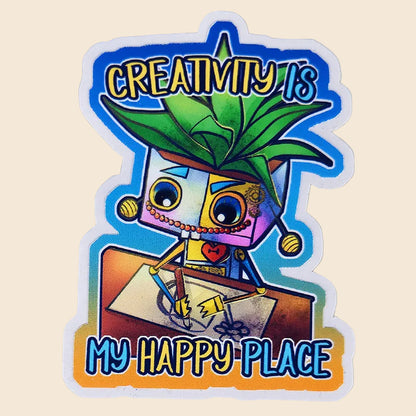 Sticker Sparky "Creativity is my happy place" - Sticker vinyle kawaii - Créativité & Inspiration (La Clairière des Âmes Ferrées)