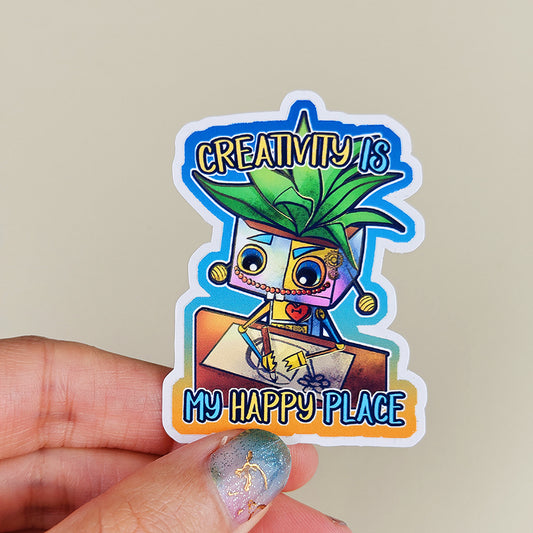 Sticker Sparky "Creativity is my happy place" - Sticker vinyle kawaii - Créativité & Inspiration (La Clairière des Âmes Ferrées)