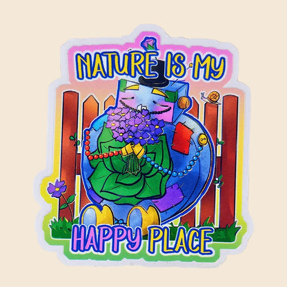 Sticker Oliver "Nature is my happy place" - Sticker vinyle kawaii - Nature & Bien-être (La Clairière des Âmes Ferrées)
