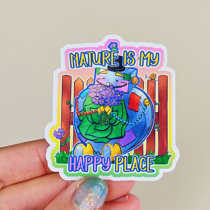 Sticker Oliver "Nature is my happy place" - Sticker vinyle kawaii - Nature & Bien-être (La Clairière des Âmes Ferrées)