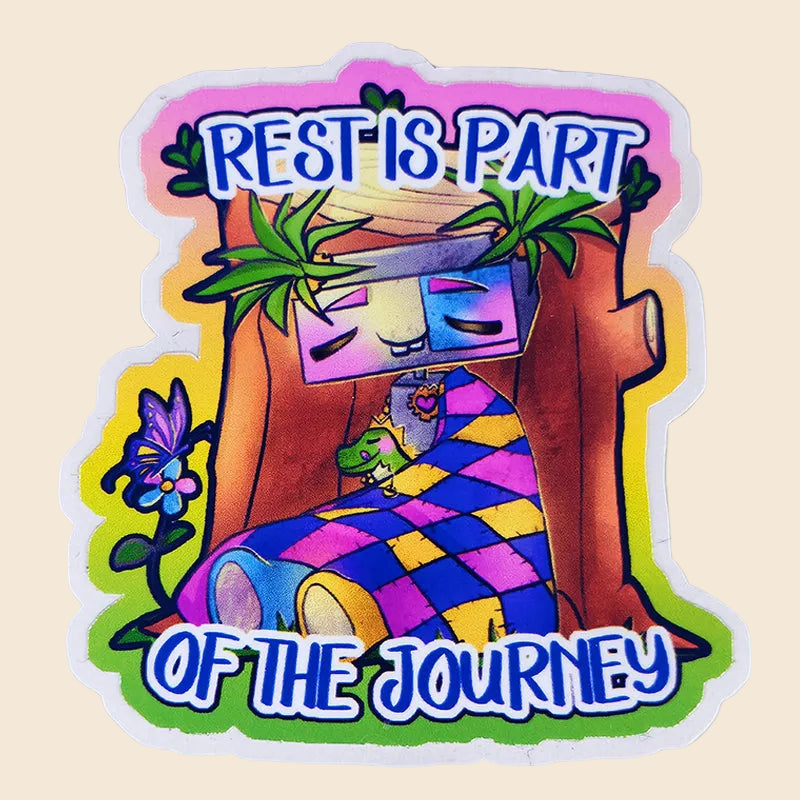 Sticker Pixy & Mochi "Rest is part of the journey" - Sticker vinyle kawaii - Repos & douceur (La Clairière des Âmes Ferrées)