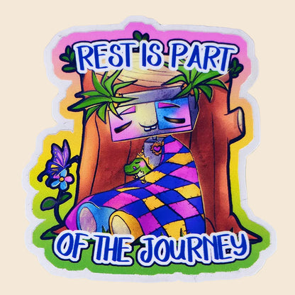 Sticker Pixy & Mochi "Rest is part of the journey" - Sticker vinyle kawaii - Repos & douceur (La Clairière des Âmes Ferrées)
