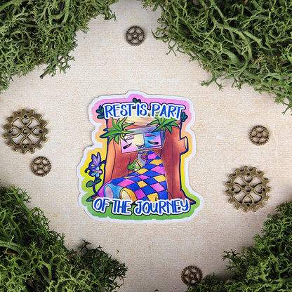 Sticker Pixy & Mochi "Rest is part of the journey" - Sticker vinyle kawaii - Repos & douceur (La Clairière des Âmes Ferrées)