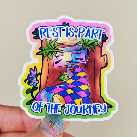 Sticker Pixy & Mochi "Rest is part of the journey" - Sticker vinyle kawaii - Repos & douceur (La Clairière des Âmes Ferrées)