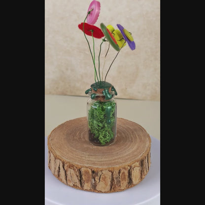 Bouquet des Âmes Ferrées #2 - Fiole décorative du jardin d'Oliver - kawaii steampunk fleurs (pièce unique, La Clairière des Âmes Ferrées)
