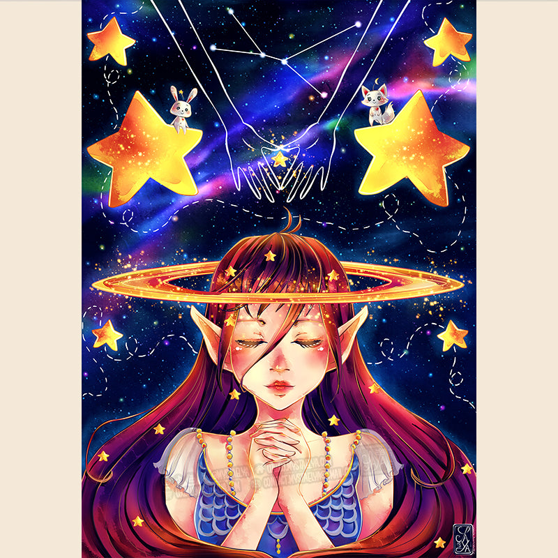 Illustration “Under the starry sky - Sous le ciel étoilé” – Illustration imprimée A5 / A4
