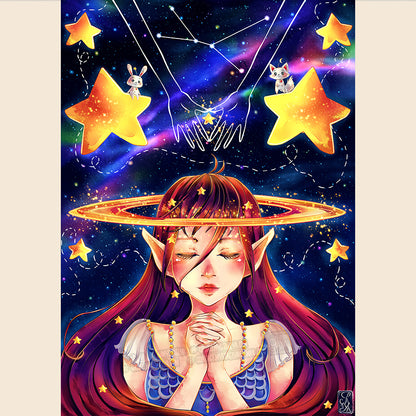 Illustration “Under the starry sky - Sous le ciel étoilé” – Illustration imprimée A5 / A4