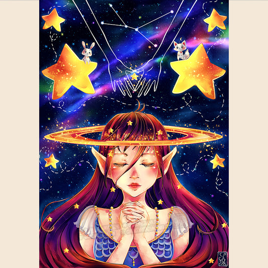 Illustration “Under the starry sky - Sous le ciel étoilé” – Illustration imprimée A5 / A4